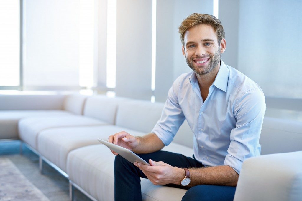 Businessman holding a tablet